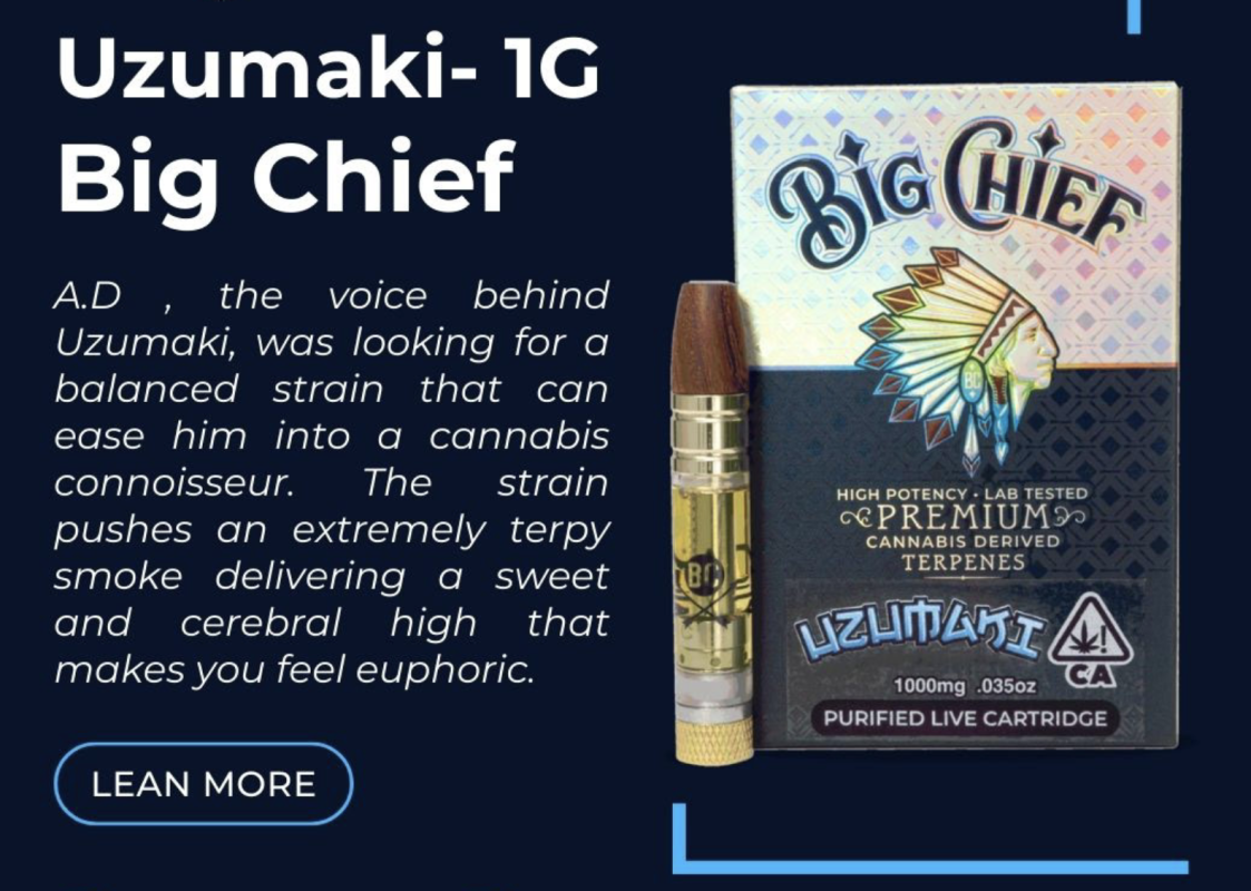 Uzumaki Purified Live Cartridge Big Chief Extracts for Sale Online.